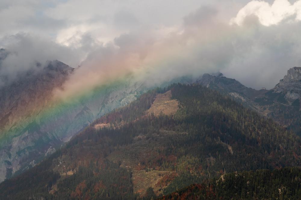 Rainbow over the Kalkalpen mountains, Austria