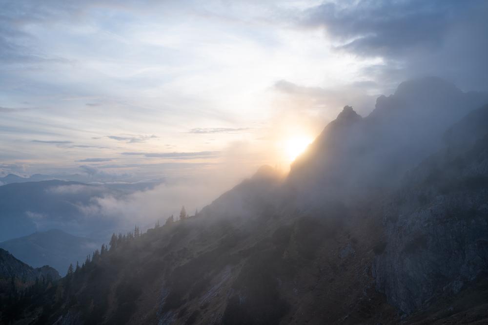 Moody sunset over Admont, Austria