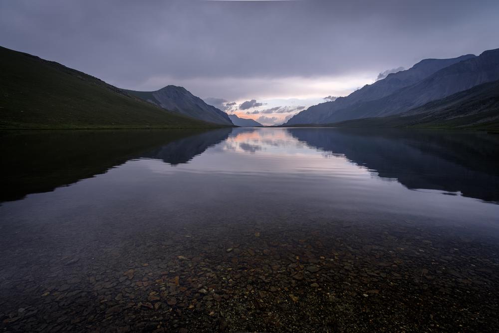 Black rock lake in Lagodekhi National Park, Georgia