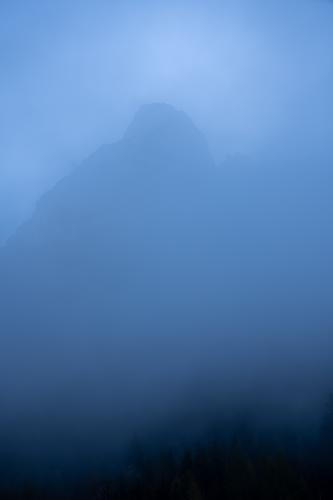Thick blue fog in Gesäuse National Park, Austria