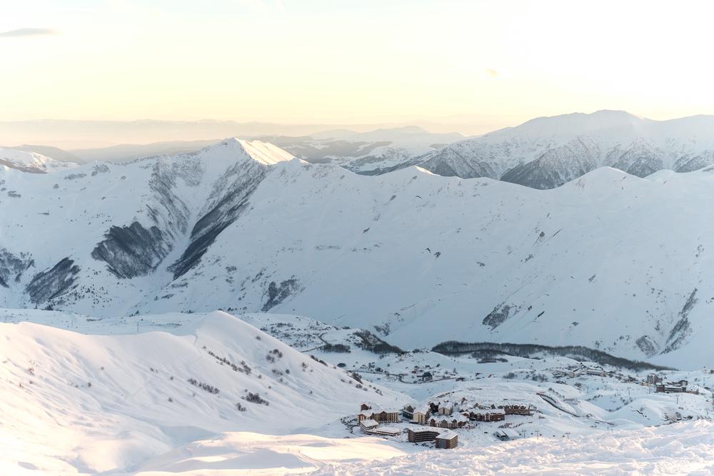 Evening light over new Gudauri, Georgia