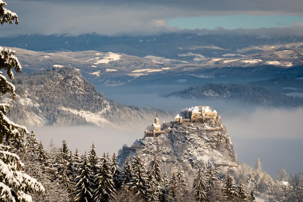 Hochosterwitz castle after a big snow fall, Austria