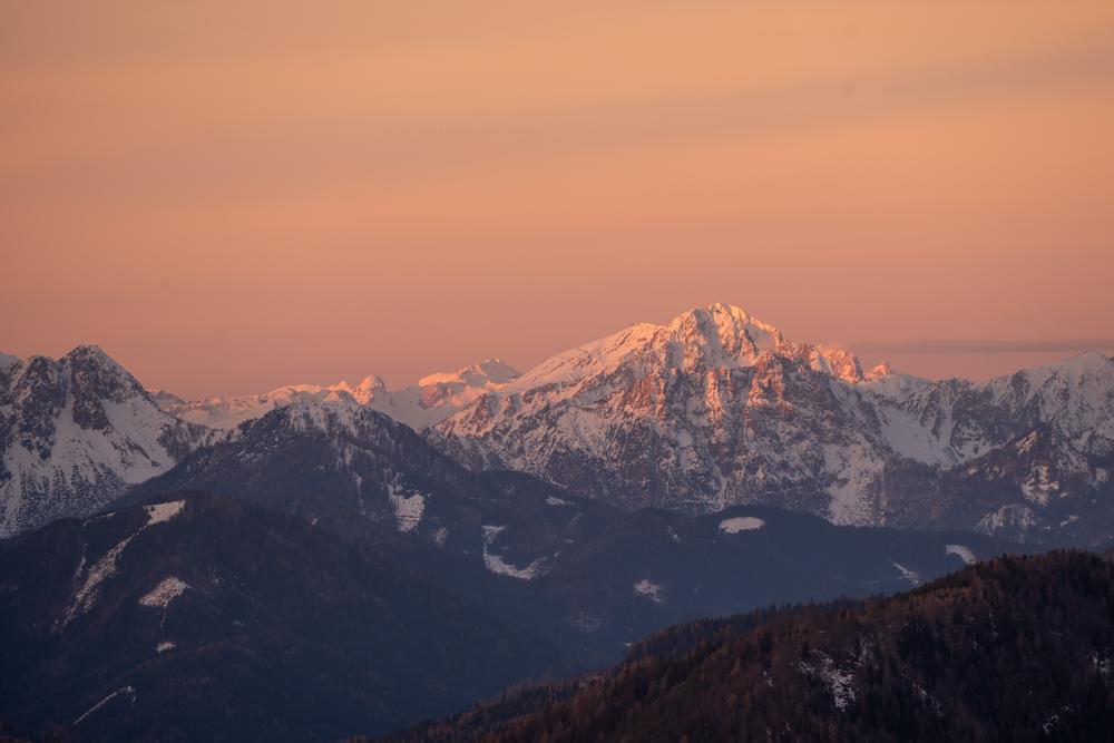 Winter sunrise in the heart of the Karawanken mountains, Austria