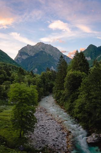 Sunset over the Koritnica river, Slovenia