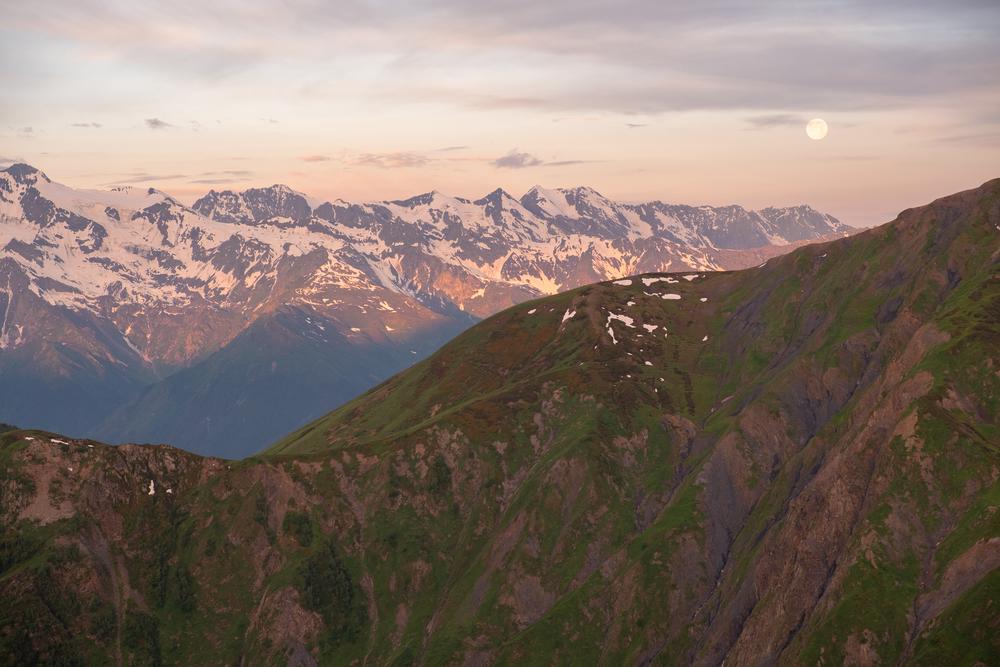 The moon setting at Koruldi lakes, Georgia