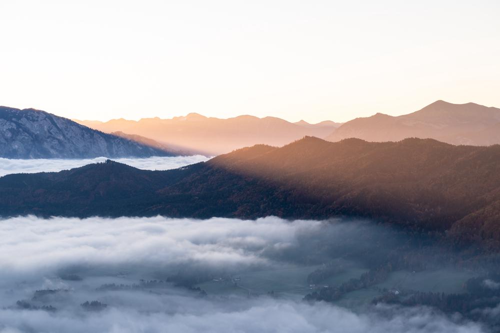 Cold and warm layers of light, Mondsee, Austria