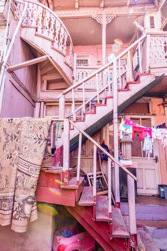 Crooked pink house in Tbilisi, Georgia