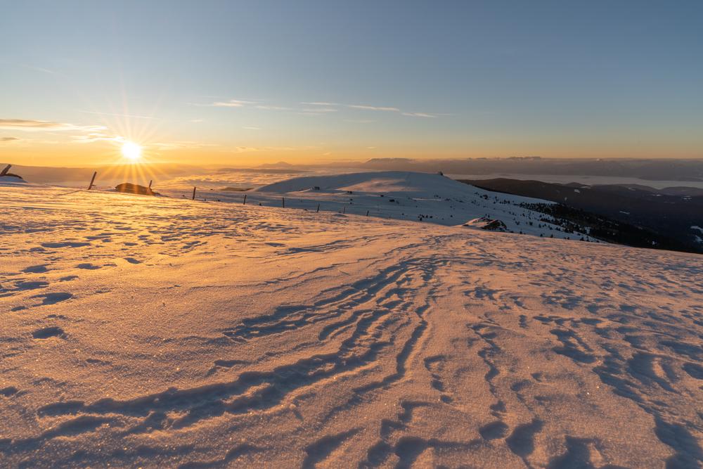 Warm winter sunrise on the Saualpe, Carinthia, Austria