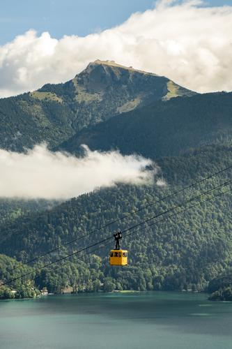 Cute Wes Anderson like cable cars at Wolfgangsee, Austria