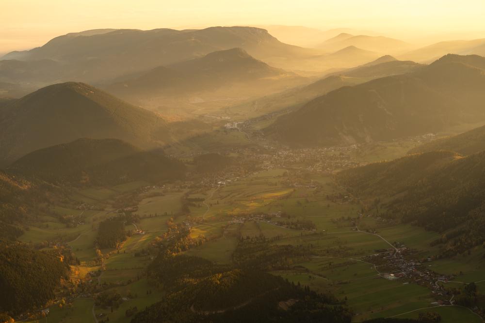 Sunrise over Puchberg from Schneeberg, Austria